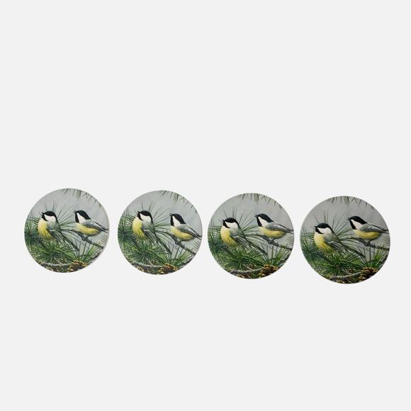 Counter Art Coasters Set 4 Chickadee Birds Pine Tree Absorbent Stone Cork Back - Picture 4 of 8